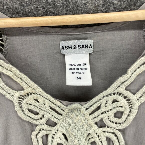 Ash & Sara Sheath Dress Women M Gray Embroidered Short Sleeve Lace Elastic Waist - Picture 5 of 8